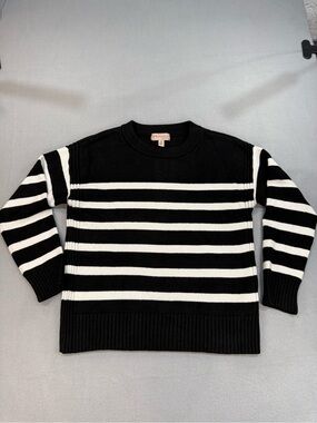 Philosophy Black and White Striped Crewneck Sweater
